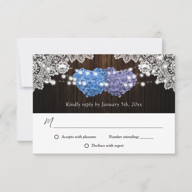 Rustic Purple and Blue Floral Wedding RSVP Cards (Front)