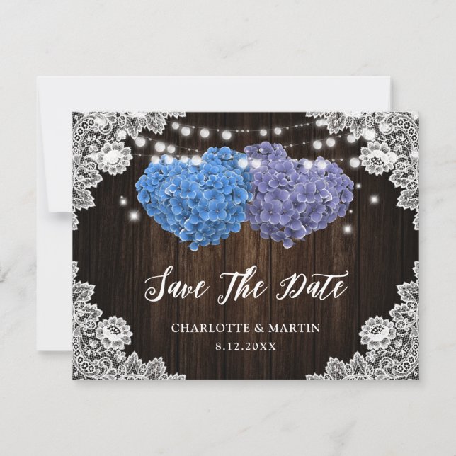 Rustic Purple and Blue Floral Wedding Save The Date (Front)