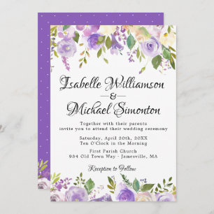 Rustic Purple and Cream Floral Wedding Invitation