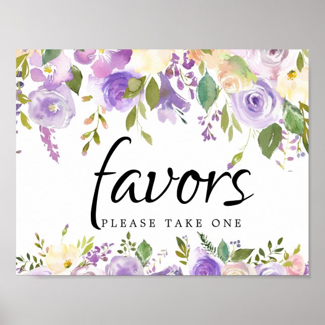 Rustic Purple and Ivory Floral Favour Sign (Front)