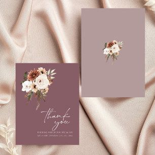 Rustic Purple and Peach Floral Wedding Thank You Card