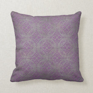 Rustic Purple and Steel Grey Damask Cushion