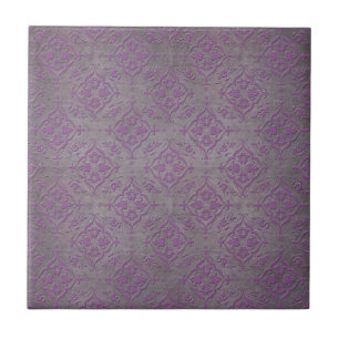 Rustic Purple and Steel Grey Damask Tile