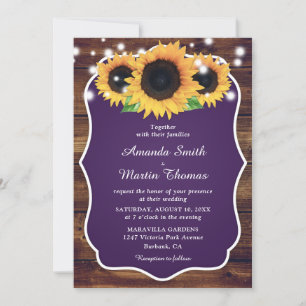 Rustic Purple and Sunflower Wedding Invitation