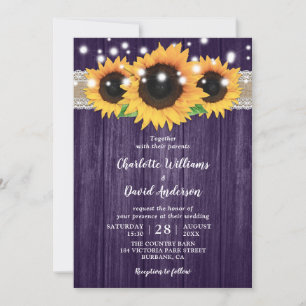 Rustic Purple and Sunflower Wedding Invitations