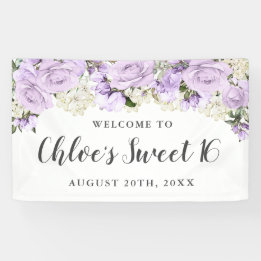 Rustic Purple and White Floral Sweet 16 Party Banner