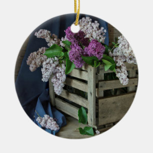 Rustic Purple and White Lilacs Floral Photo Ceramic Tree Decoration