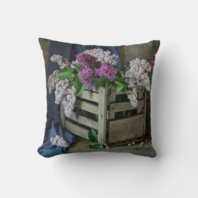 Rustic Purple and White Lilacs Floral Photo Cushion (Front)