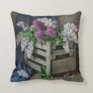 Rustic Purple and White Lilacs Floral Photo Cushion