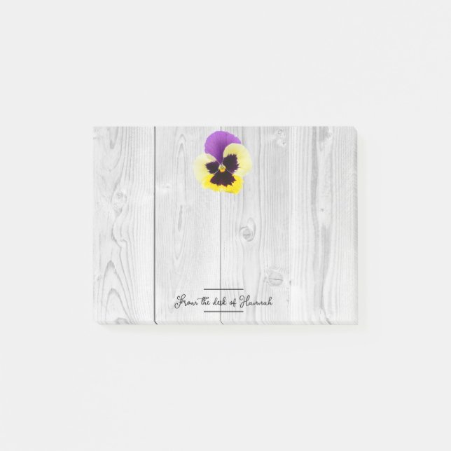 Rustic Purple and Yellow Pansy Personalised Notes (Front)