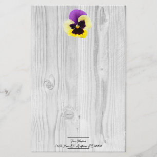 Rustic Purple and Yellow Pansy Stationery