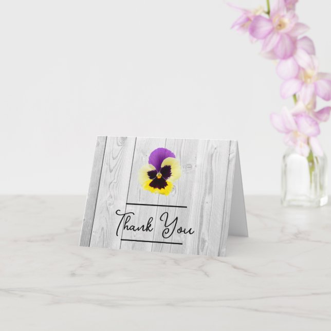 Rustic Purple and Yellow Pansy Thank You Card (Orchid)