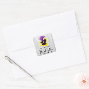 Rustic Purple and Yellow Pansy Thank You Sticker