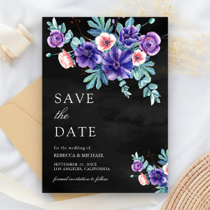 Rustic Purple Anemones Bouquet Black Wedding Save The Date