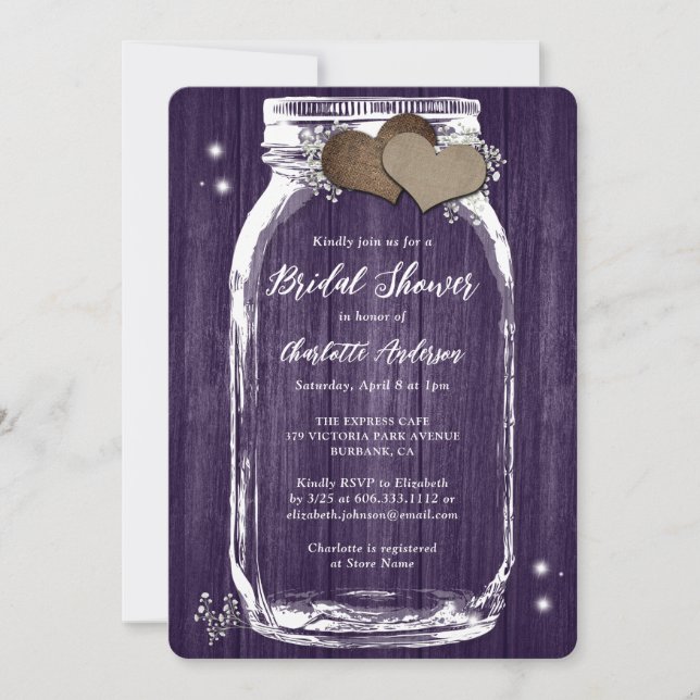 Rustic Purple Baby's Breath Floral Bridal Shower Invitation (Front)