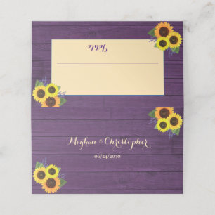 Rustic Purple Barn Wood Sunflower Floral Wedding Place Card
