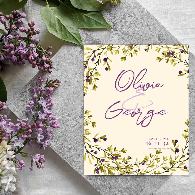 Rustic Purple Berry Leaves Wedding Save the Date (Rustic Purple Berry Leaves Wedding Save the Date)