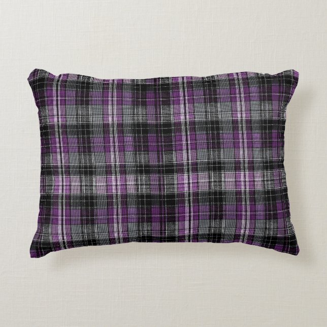 Rustic purple black tartan pattern decorative cushion (Front)