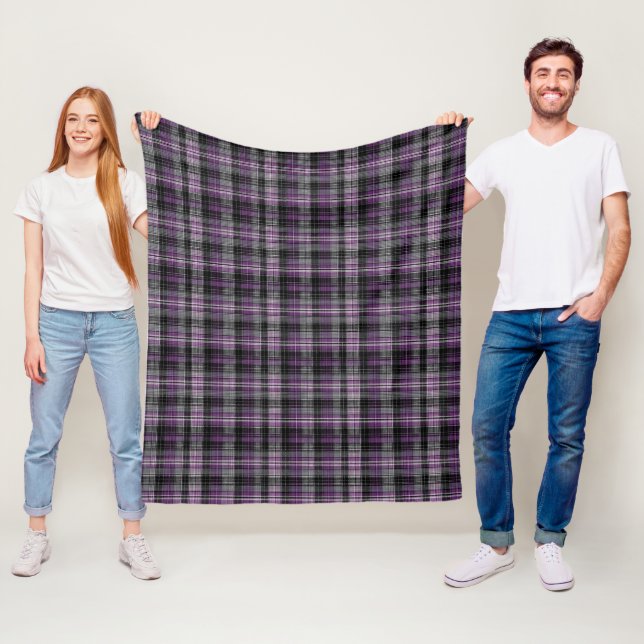 Rustic purple black tartan pattern fleece blanket (In Situ)