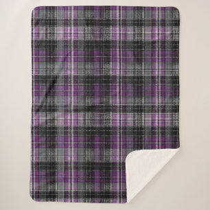 Rustic purple black tartan pattern sherpa blanket
