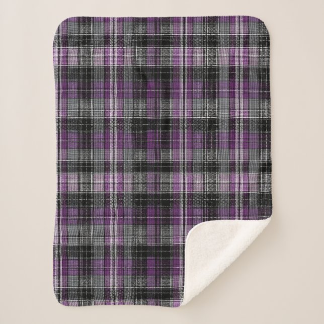 Rustic purple black tartan pattern sherpa blanket (Front)