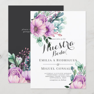 Rustic Purple Bloom Nuestra Boda Spanish Wedding Invitation