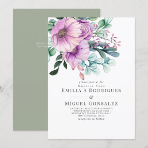 Rustic Purple Bloom Nuestra Boda Spanish Wedding Invitation