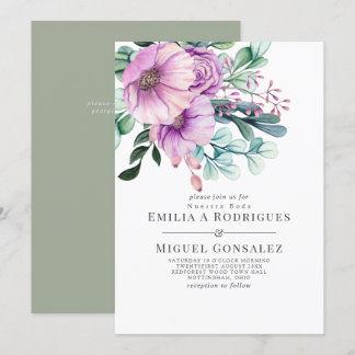 Rustic Purple Bloom Nuestra Boda Spanish Wedding Invitation