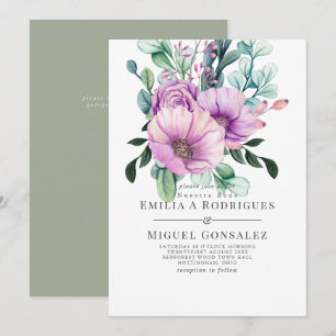 Rustic Purple Bloom Nuestra Boda Spanish Wedding Invitation