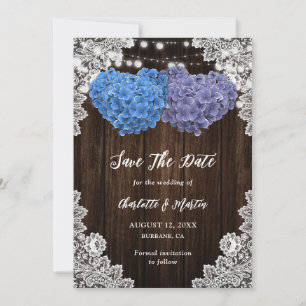 Rustic Purple Blue Wood Lights Lace Floral Wedding Save The Date