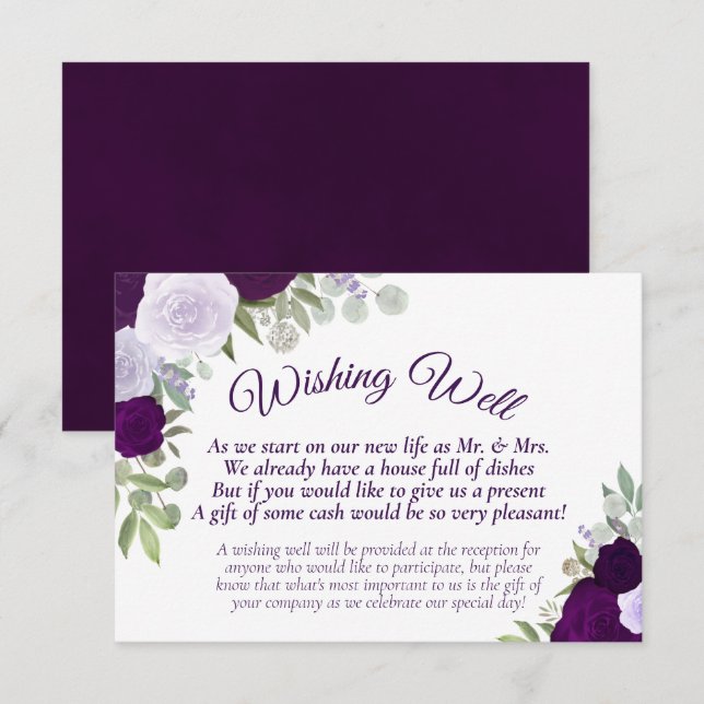 Rustic Purple Boho Floral Wedding Wishing Well Enclosure Card (Front/Back)