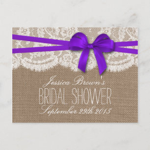 Rustic Purple Bow Bridal Shower Recipe Cards