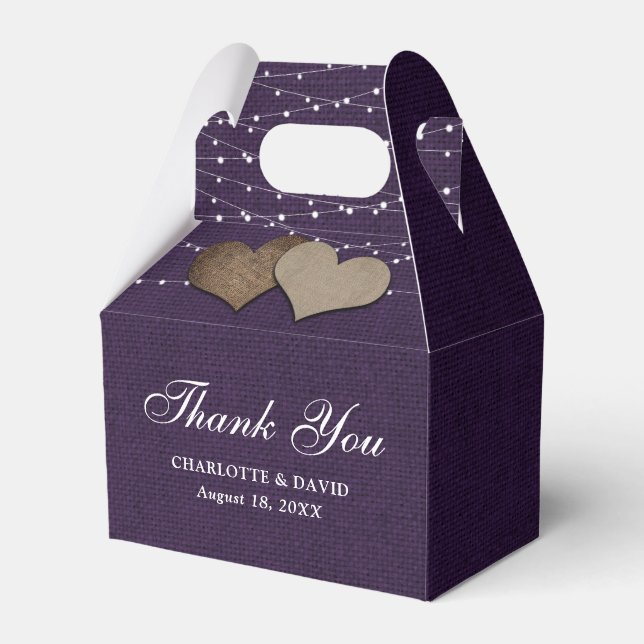 Rustic Purple Burlap Wedding Favour Box (Front Side)