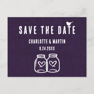 Rustic Purple Burlap Wedding Save The Date Announcement Postcard