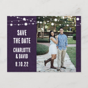 Rustic Purple Burlap Wedding Save The Date Photo Announcement Postcard