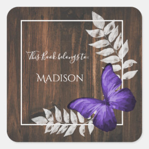 Rustic Purple Butterfly Book Sticker