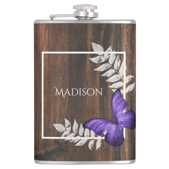 Rustic Purple Butterfly Flask (Front)