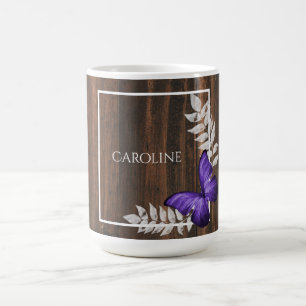 Rustic Purple Butterfly Personalised Coffee Mug