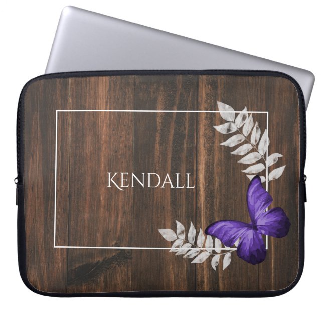 Rustic Purple Butterfly Personalised Laptop Sleeve (Front)