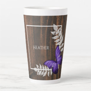 Rustic Purple Butterfly Personalised Latte Mug