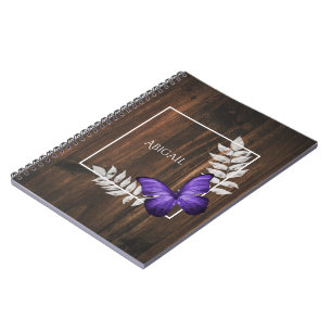Rustic Purple Butterfly Personalised Notebook