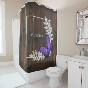 Rustic Purple Butterfly Personalised Shower Curtain