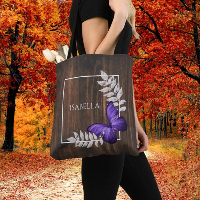 Rustic Purple Butterfly Personalised Tote Bag (Rustic Purple Butterfly Personalized Tote Bag)