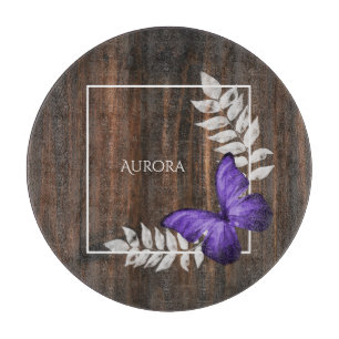 Rustic Purple Butterfly Personalized Cutting Board