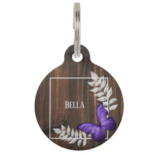 Rustic Purple Butterfly Round Pet Tag