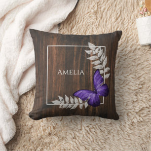 Rustic Purple Butterfly Throw Pillow