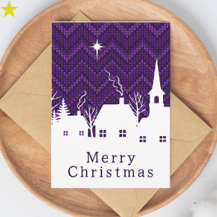 Rustic Purple Chevron Knit Christmas Village Card