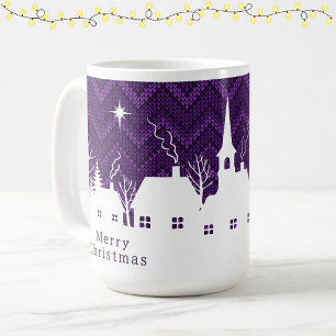 Rustic Purple Christmas Village Chevron Knit  Coffee Mug