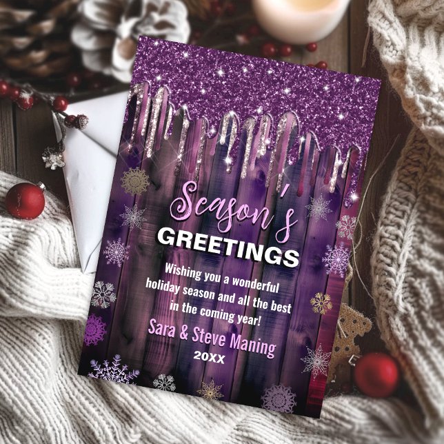 Rustic Purple Country Christmas Party glitter  Holiday Card (Creator Uploaded)
