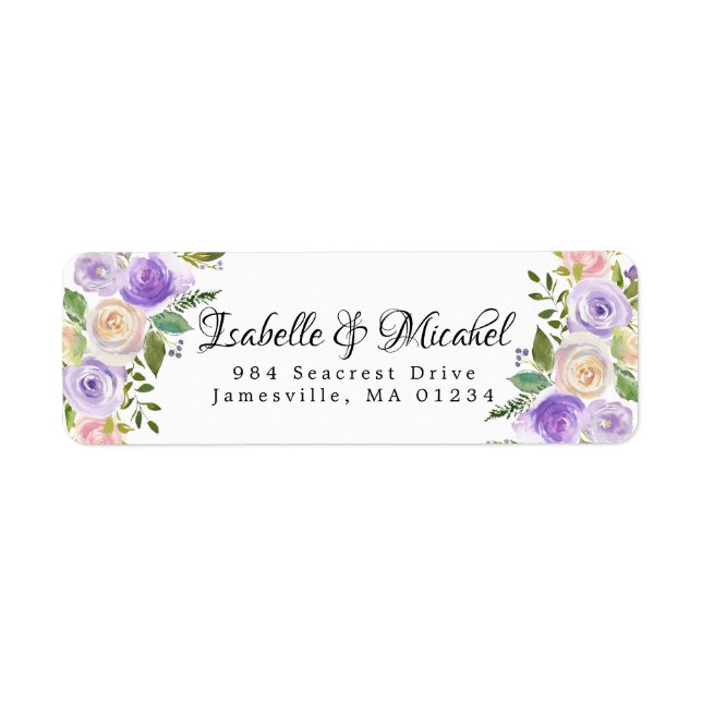 Rustic Purple Cream Floral Return Address Label (Front)